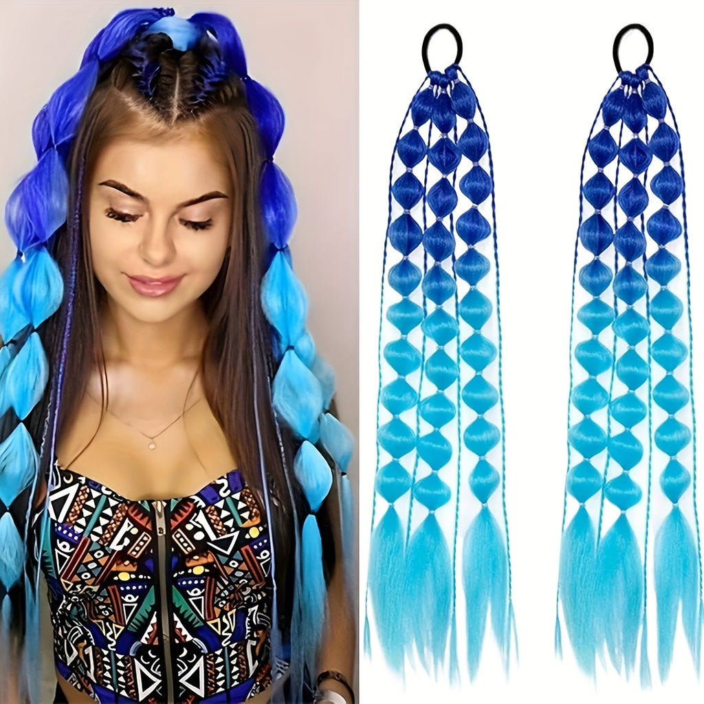 2pcs Vibrant Ombré Ponytail Extensions - 60.96 cm Lightweight, Colorful Braided Hair Accessories for Women, Perfect for Parties, Festivals, and Rave Events, Festival Hair Accessory | Vibrant Hair Extensions | Lightweight Extensions, Hair Accessories