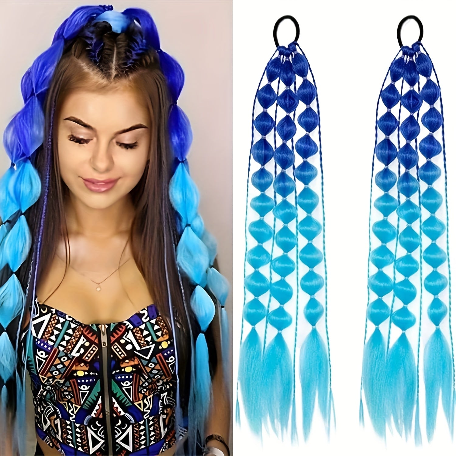 2pcs Vibrant Ombré Ponytail Extensions - 60.96 cm Lightweight, Colorful Braided Hair Accessories for Women, Perfect for Parties, Festivals, and Rave Events, Festival Hair Accessory | Vibrant Hair Extensions | Lightweight Extensions, Hair Accessories
