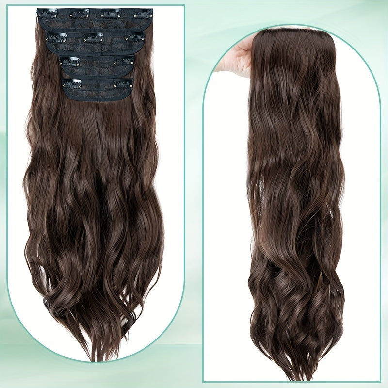 Balayage 55.88 cm Clip In Hair Extensions 4pcs Long Wavy Thick Highlighted Clip In Hairpieces Curly Synthetic Full Head Hair Extension for Women Daily Use Brown Bleach Blonde Black Christmas And Halloween Gift