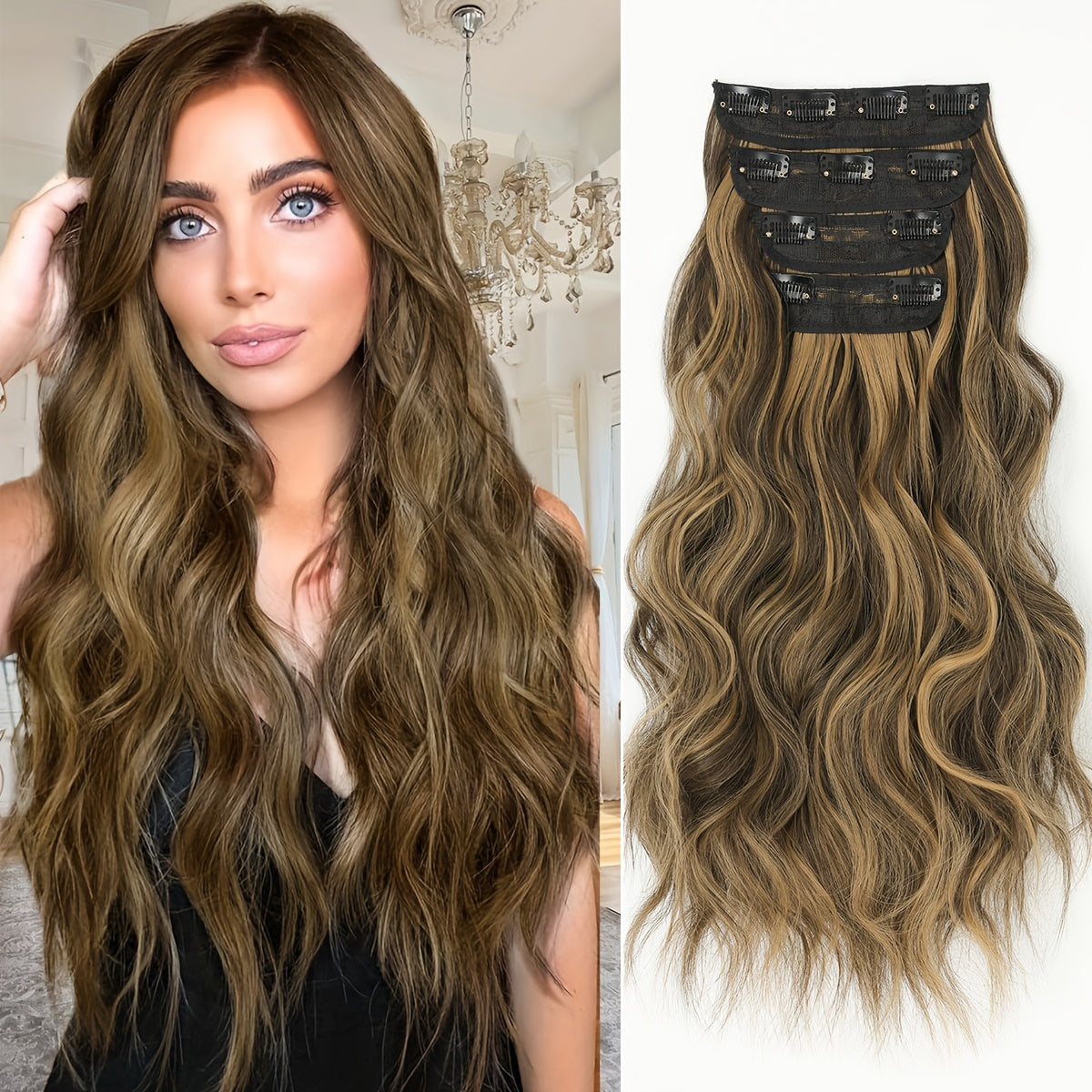 YUSULAXI Body Wave Heat Resistant High Temperature Fiber Hair Extension, 22 Inch Long, Ombre Color, for Women
