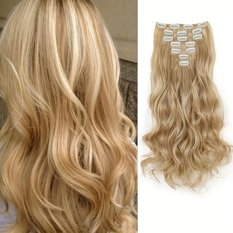 Elegant Mixed Color Clip-In Hair Extension for Women - 16 Clips, Long Wavy Curly Synthetic Hairpiece for Volume Boost & Styling
