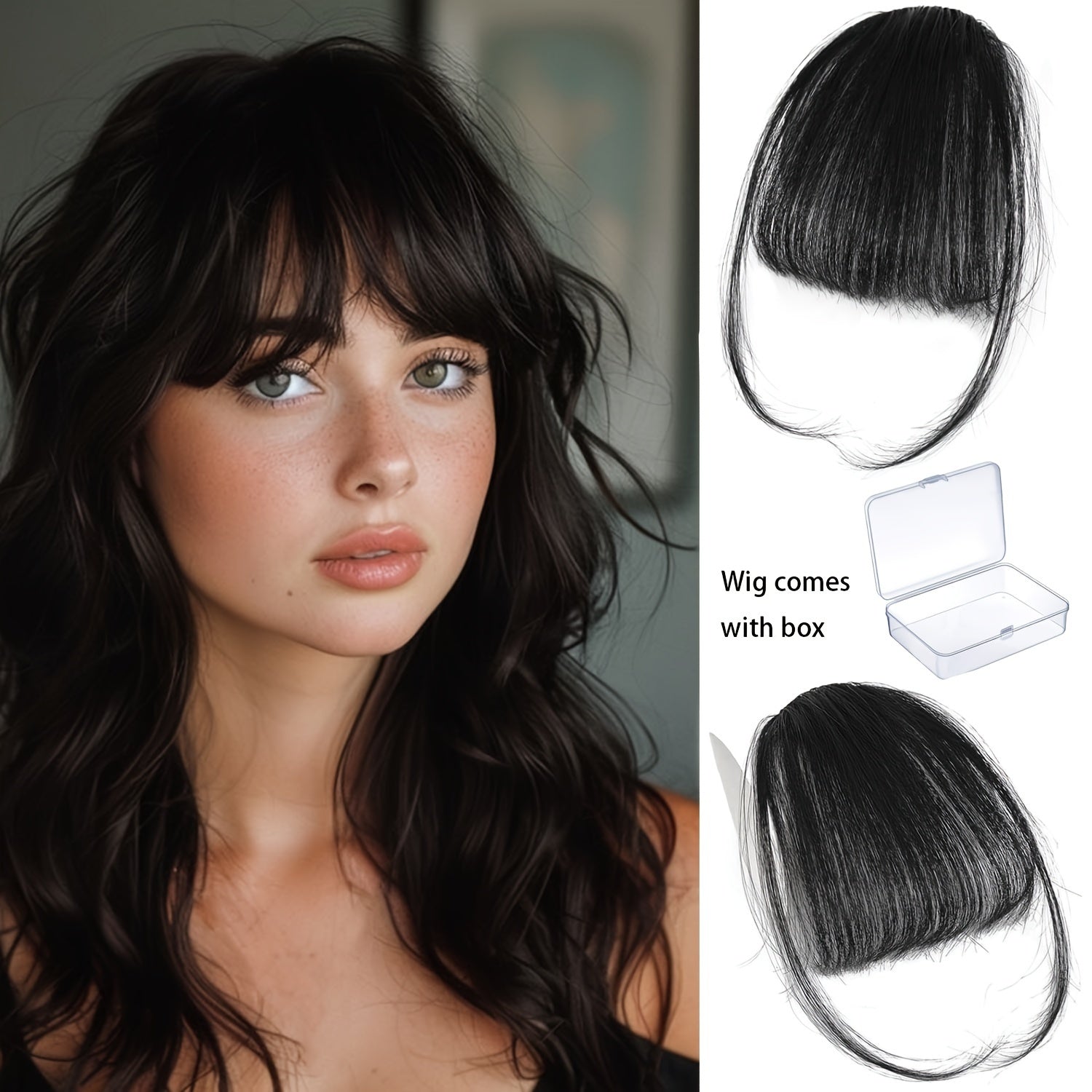 100% Real Hair Clip Style Bangs with Storage Box, Thin Bangs Clip Style Air Bangs, Sideburns and Fine Bangs Hair Extension Suitable for Women's Daily Use Hair Accessories