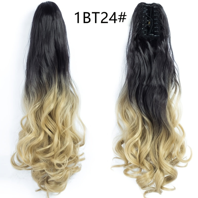 Elegant 12-Color Claw Clip Ponytail Extension - Curly Wavy Synthetic Hair for All Genders, Versatile & Stylish