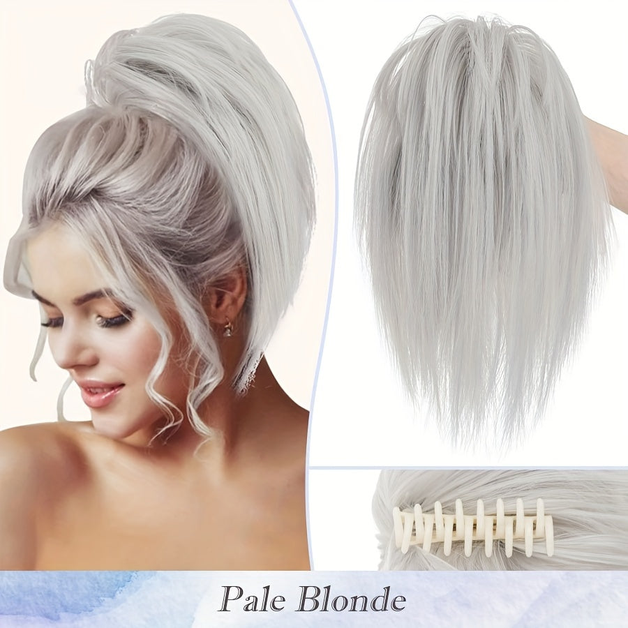1pc Women'S Synthetic Claw Clip Messy Bun Ponytail Extension, 12inch/30cm, Tousled Scrunchies Updo, Lightweight High Fluffy Straight Soft Hairpiece, Basics Style, for Party Halloween Christmas Daily Use