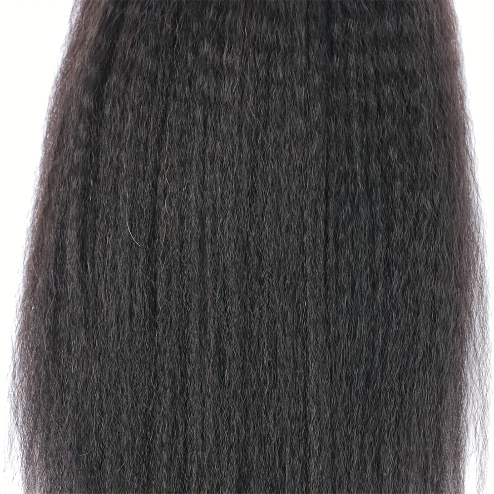 3 Bundles Yaki Straight Human Hair Extensions - 100% Unprocessed Brazilian Virgin Remy Hair, Kinky Straight Texture, Natural Black Color for, Styling Versatility, Naturallooking Hairline, Silky Smooth Texture