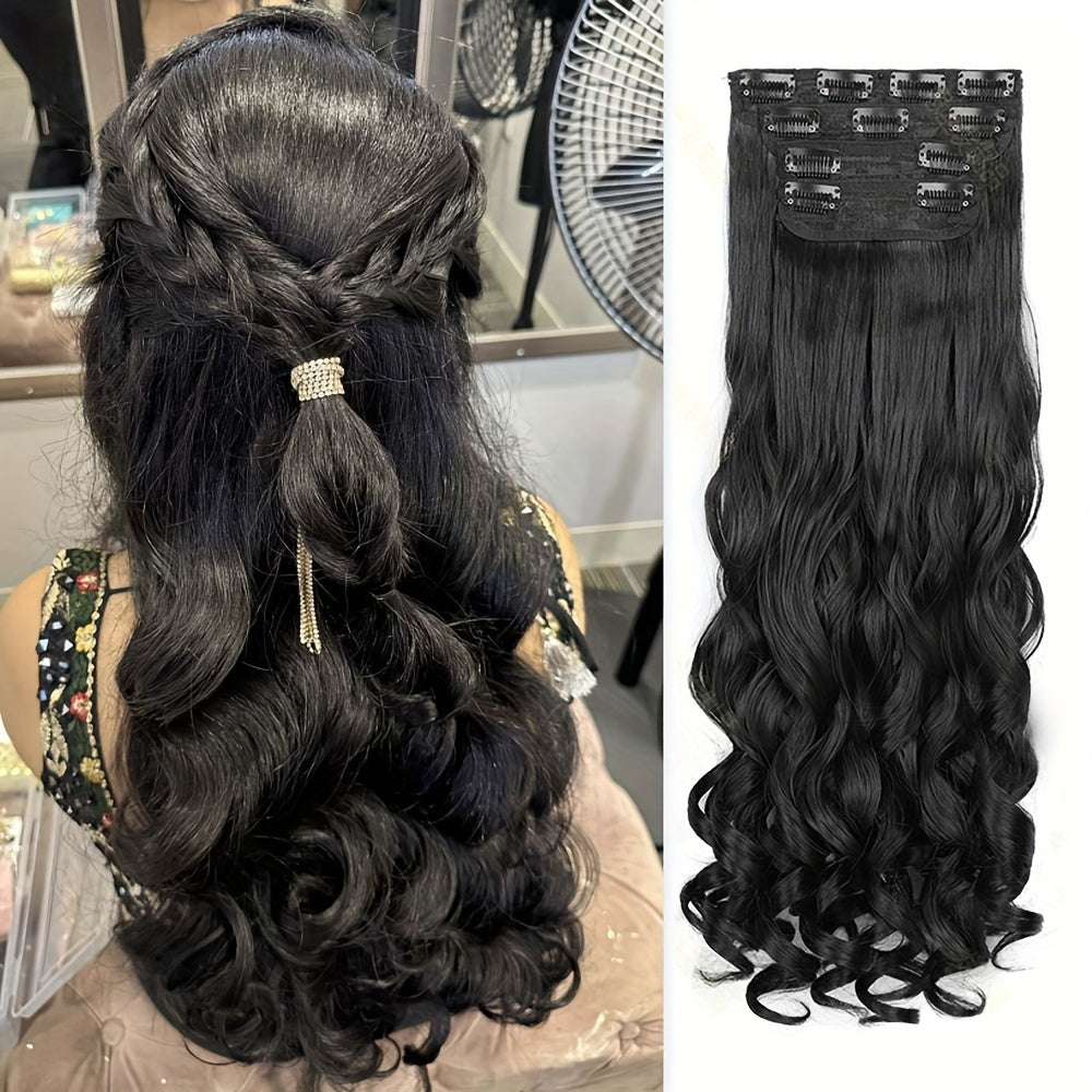 20-Inch Clip-In Hair Extensions for Women - 4pcs Set, Long Bouncy Curly Synthetic Hairpieces, Heat Resistant, Hair Clip Extensions