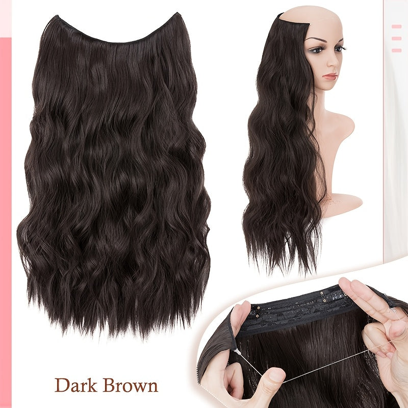 4 Clips Adjustable Size Invisible Wire Hair Extensions With Transparent Wire Synthetic Hair Piece Long Wavy Secret Headband Hairpieces For Women Daily Wear And Halloween Party