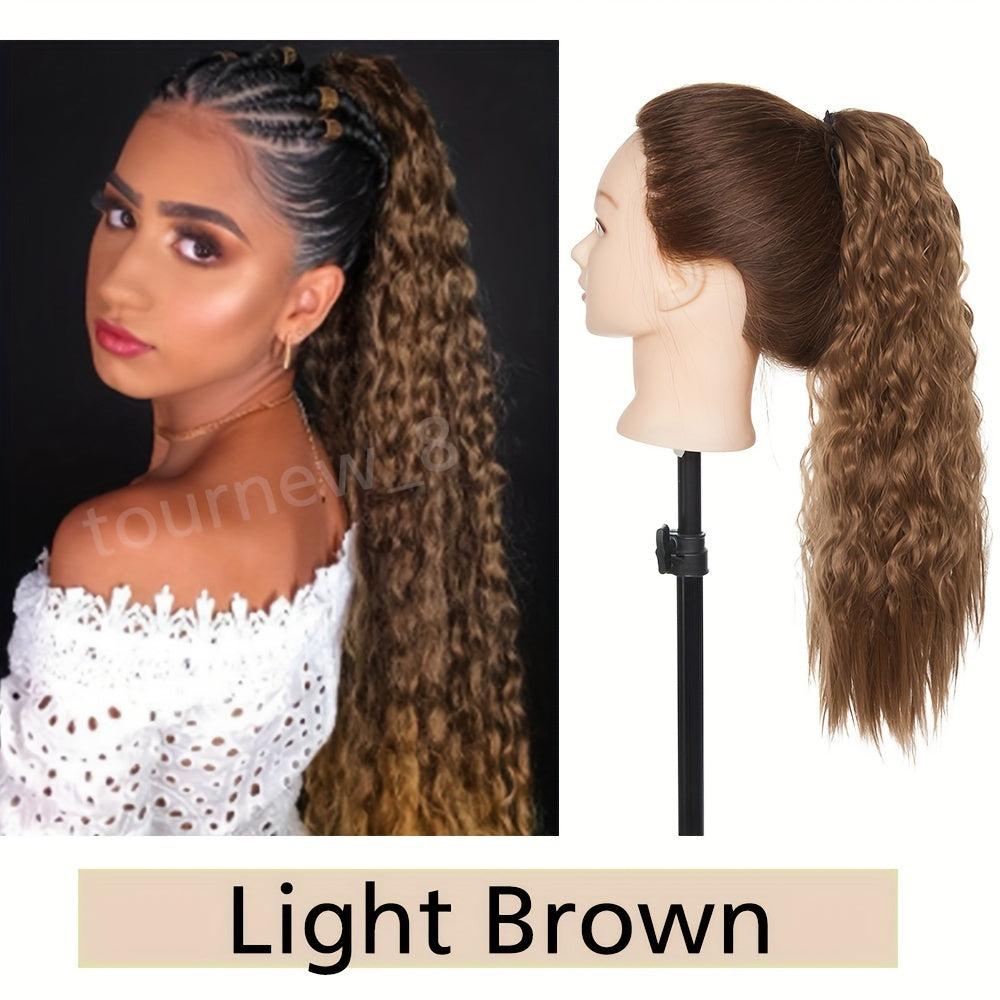 18inch/45cm Long Kinky Corn Wave Ponytail Hair Extension Synthetic Drawstring Afro Curly Wavy Pony Tail Wrap Around Pony Tails Clip In Hairpieces Layered Hairpiece Black Brown Blonde Highlight For Women Daily Party Halloween Christmas Use