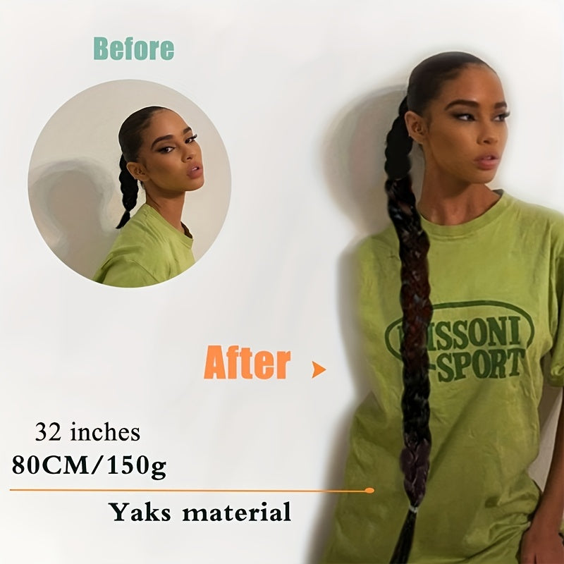 Elegant Long Straight Braided Ponytail Extension for Women - Natural-Looking, Soft Synthetic Hair with High-Temperature Fiber, Easy Wrap-Around Design - Perfect for Daily Use, Ponytail Hair Extensions