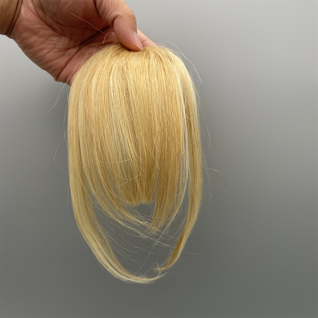 [1pc Real Human Hair Wispy Bangs] 1pc Elegant Clip-In Wispy Bangs Hairpiece for Women, Real Human Hair Straight Clip-On Air Fringe, Looking Hair Extension with Temples, for Daily Wear - Dark Brown, Mixed Blonde