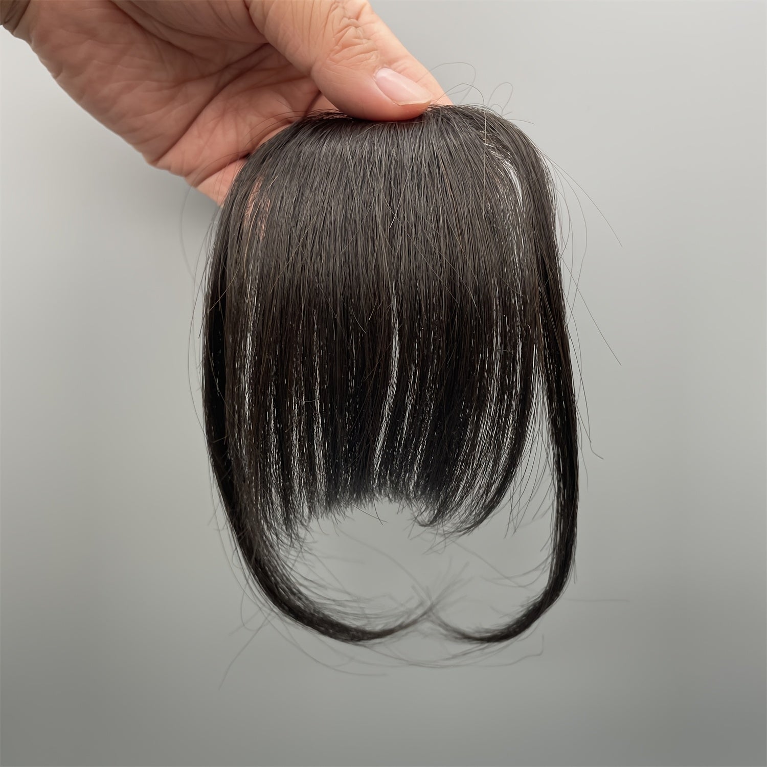 [1pc Real Human Hair Wispy Bangs] 1pc Elegant Clip-In Wispy Bangs Hairpiece for Women, Real Human Hair Straight Clip-On Air Fringe, Looking Hair Extension with Temples, for Daily Wear - Dark Brown, Mixed Blonde