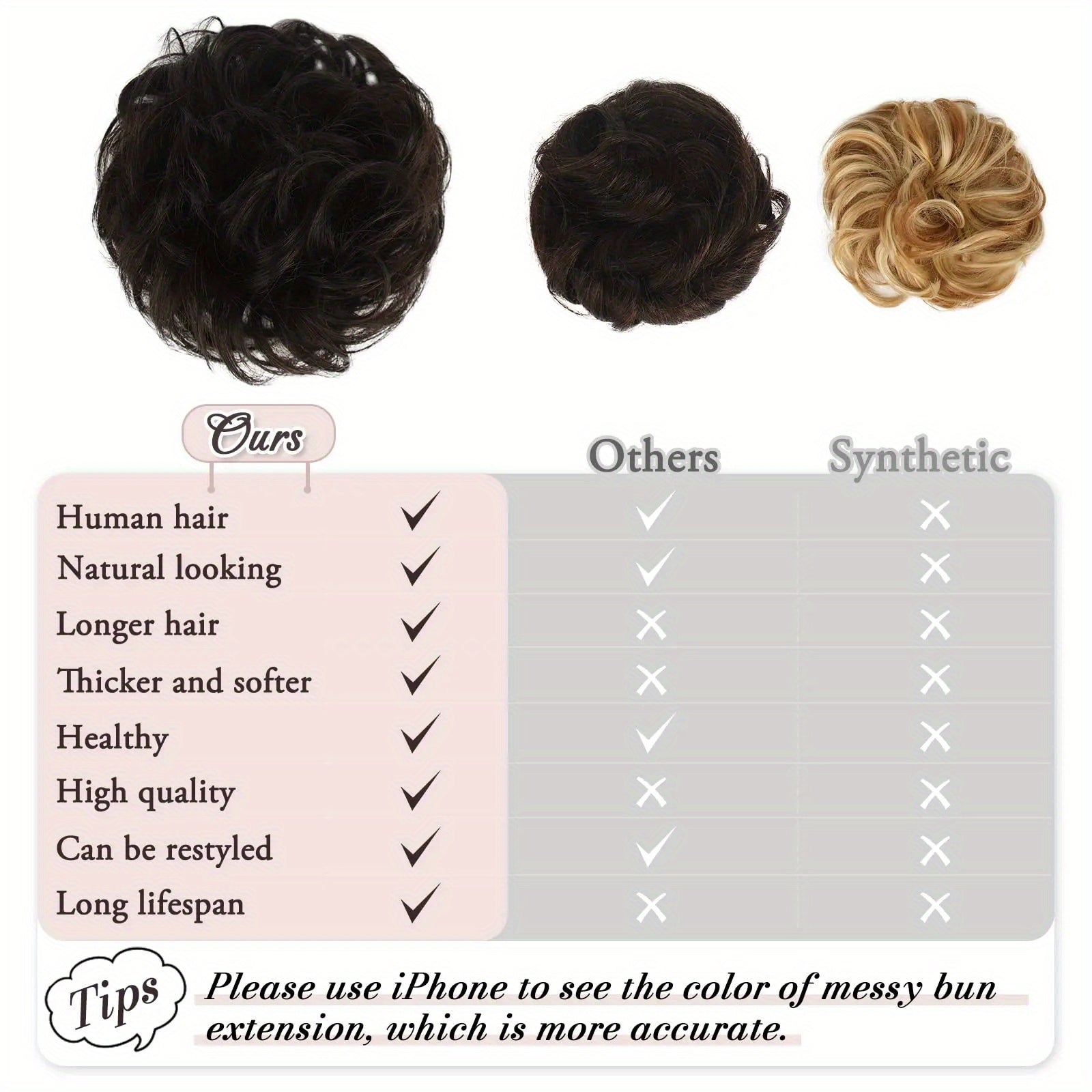 [2pcs Brazilian Hair Buns] 2pcs 4 Inch Brazilian Human Hair Messy Bun Chignon Extensions - Soft & Comfortable Elastic Scrunchie Updo Hair Pieces for Women, Natural Look, Easy Maintenance, Versatile for Daily & Formal Events