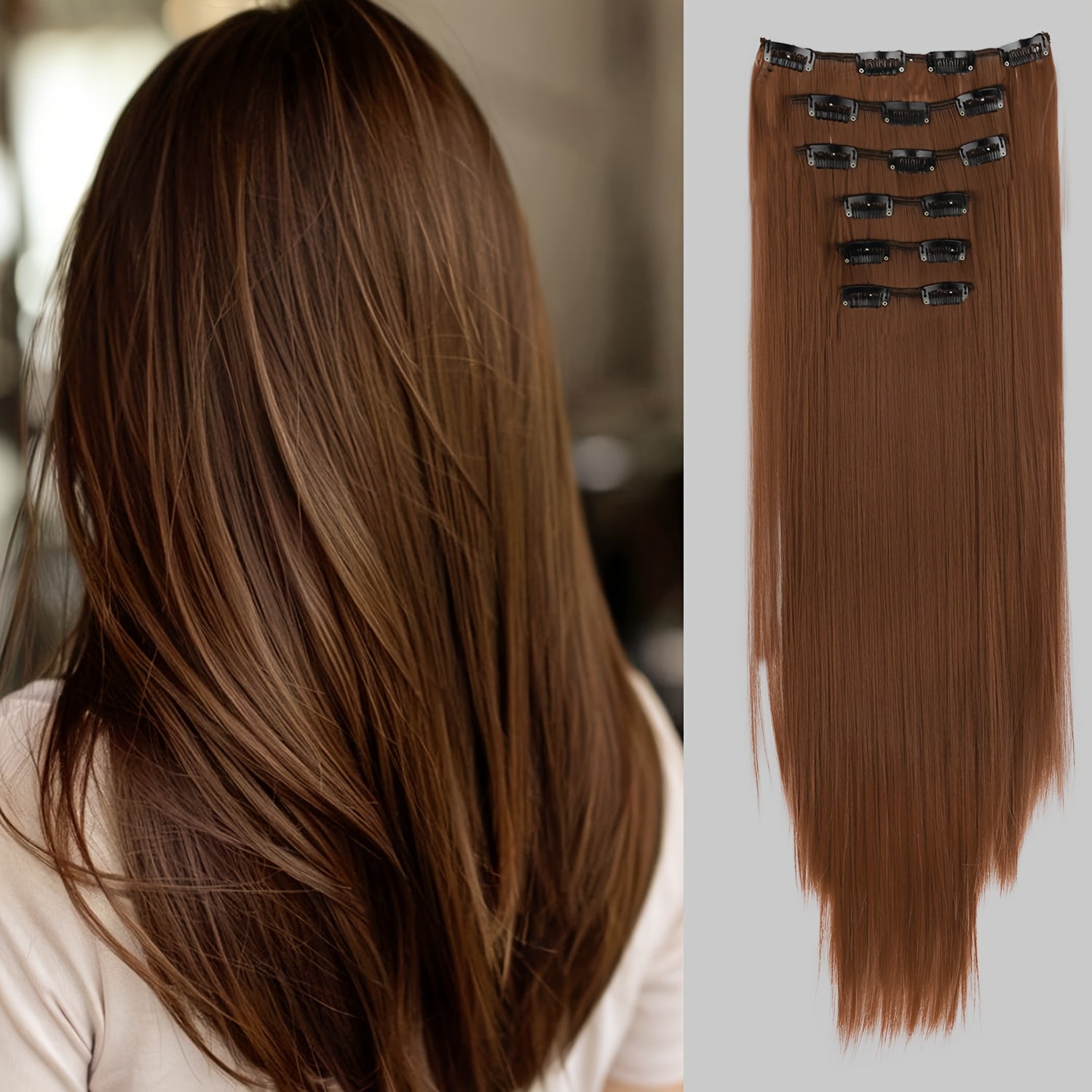 24 Inch 16-Clip Set of Synthetic Hair Extensions, Halloween Special, Straight Hair, with Basics Style, for Women, High-Temperature Fiber, Halloween Hair Accessories|Straight Hair Extensions|Durable Hairpieces