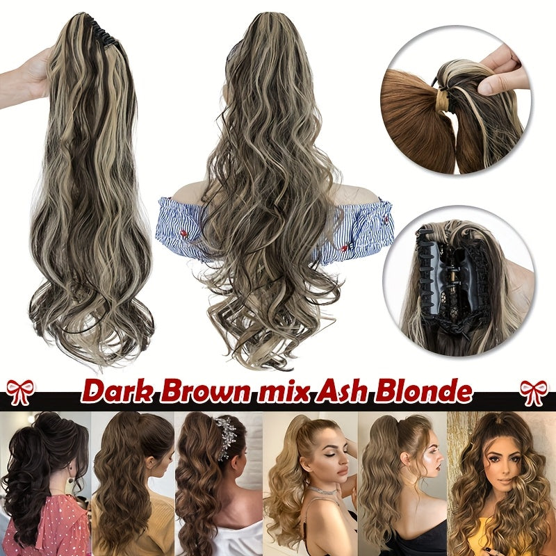 1pc Long 60.96cm Clip-In Ponytail Hair Extensions - Heat-Resistant Synthetic Ponytail with Jaw Clip, Dark Brown/Blonde/Gray/Black/Beige/, Volume & Dimension for Parties, Everyday, Special Events - Women's Hairstyle Addition