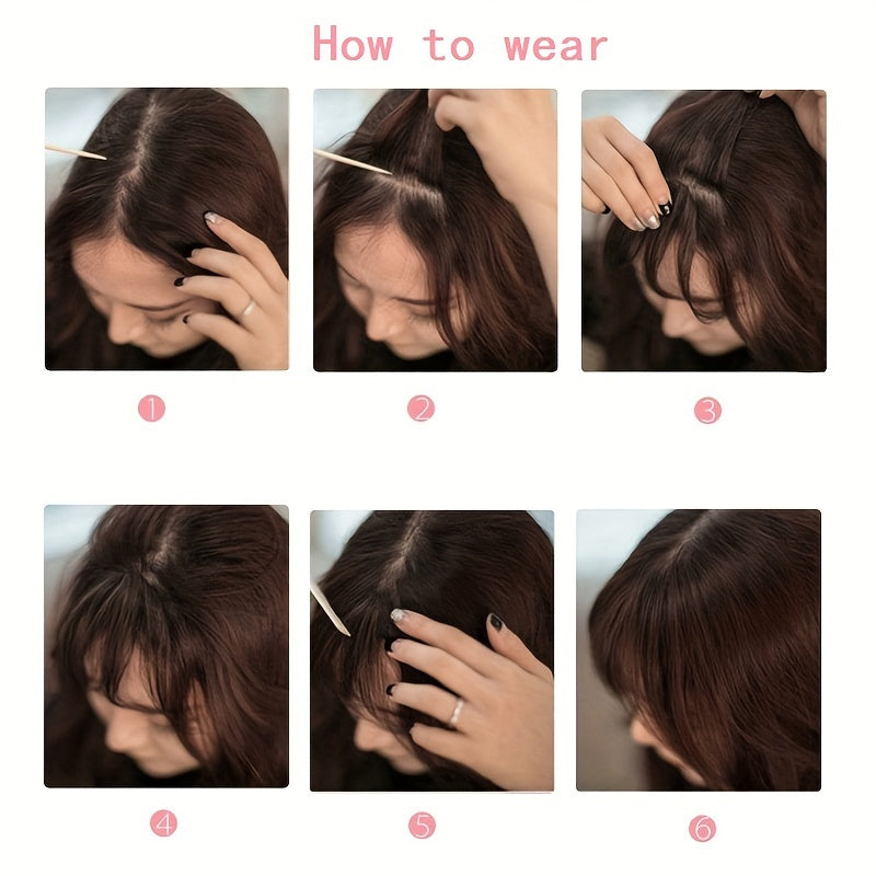 1pc Unisex Straight Human Hair Air Bangs Clip-In Hair Extensions, Heat Resistant, All-Handmade Textile Process, Basic Style for Women