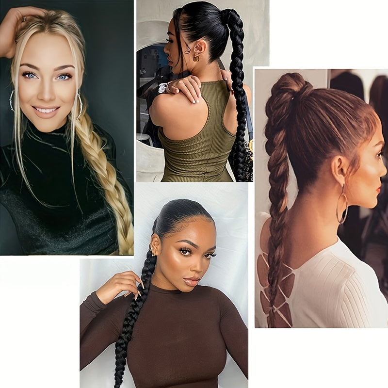Large Claw Clip Long Handmade Braided Fishbone Ponytail Extension, High Temperature Fiber, Elegant Style for Wome