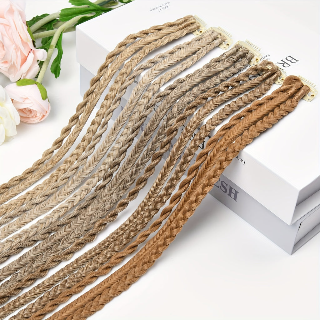 Braid Hair Extensions, 3pcs Clip in Hair Extensions Baby Braids, 3 Braids on One Clip 6 Braids Total, 22" Long Natural Soft Synthetic Hairpieces for Women