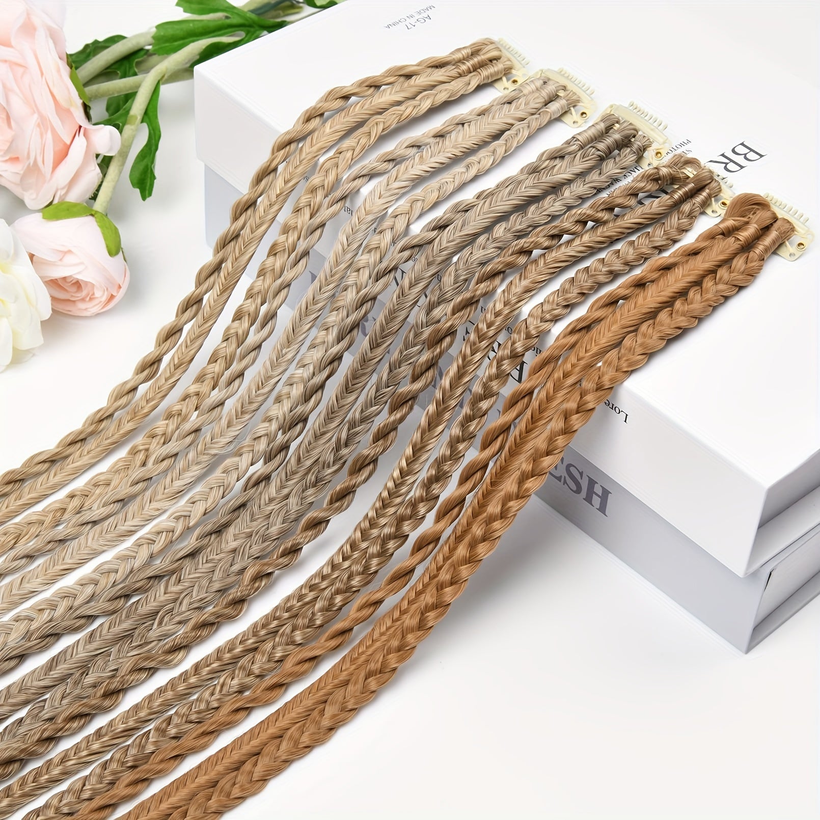 Braid Hair Extensions, 3pcs Clip in Hair Extensions Baby Braids, 3 Braids on One Clip 6 Braids Total, 22" Long Natural Soft Synthetic Hairpieces for Women