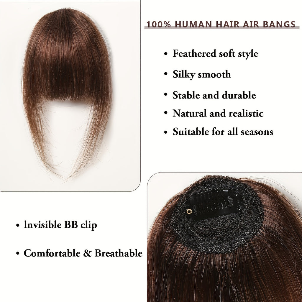 100% Human Bangs Hair Clip in Bangs Real Human Hair Wispy Bangs Hair Length 10.16 cm Net Weight 9 grams Hairpieces for Women Clip on Air Bangs Flat Neat Bangs Hair Extension for Daily Wear Natural Soft