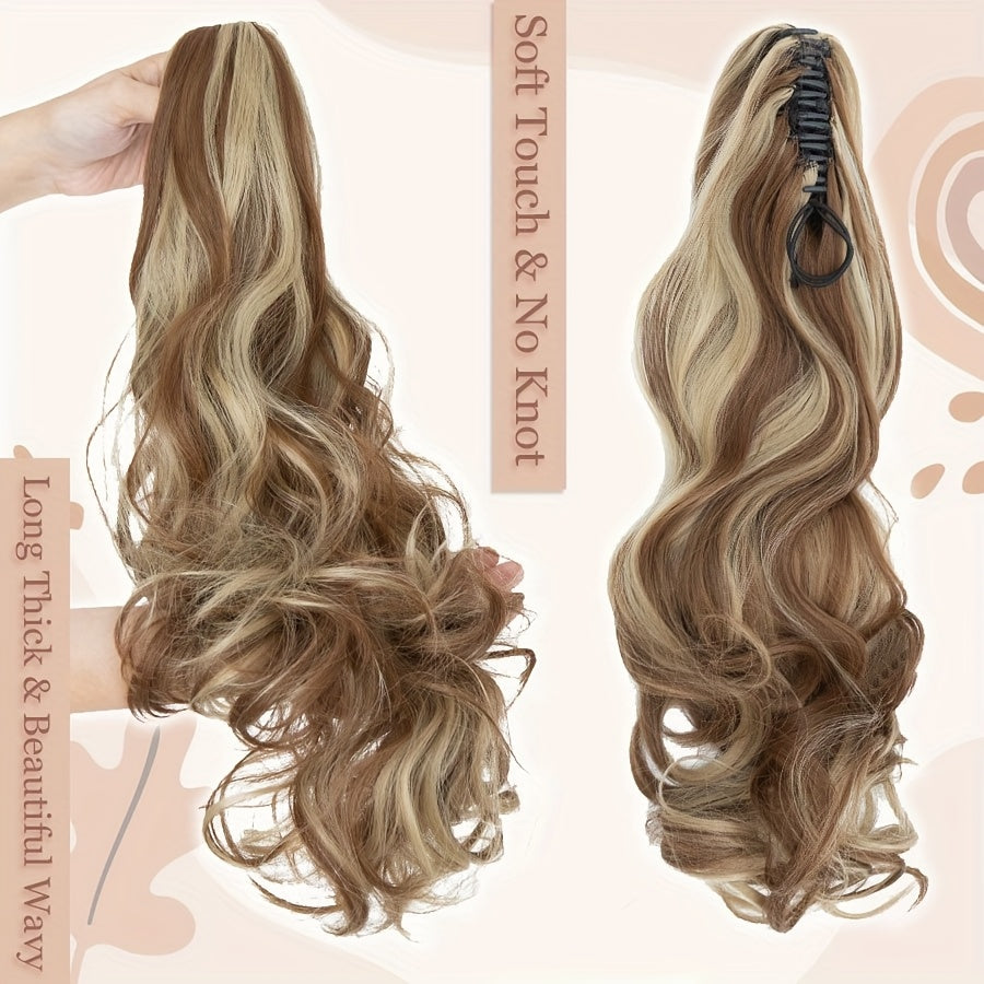 1pc Long 60.96cm Clip-In Ponytail Hair Extensions - Heat-Resistant Synthetic Ponytail with Jaw Clip, Dark Brown/Blonde/Gray/Black/Beige/, Volume & Dimension for Parties, Everyday, Special Events - Women's Hairstyle Addition