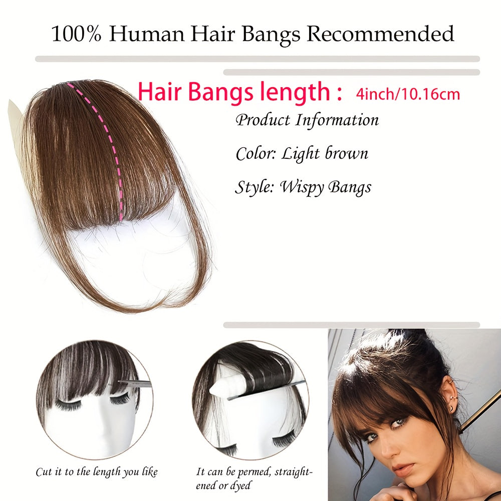 Fringe Air Bangs 1 with Sideburns+1 Messy Hair Bun, Hair Clip In Hair Extensions- All- Handmade Textile Process Heat Resistant Hairpieces for Women/ Girls, Upgrade Your Look Instantly