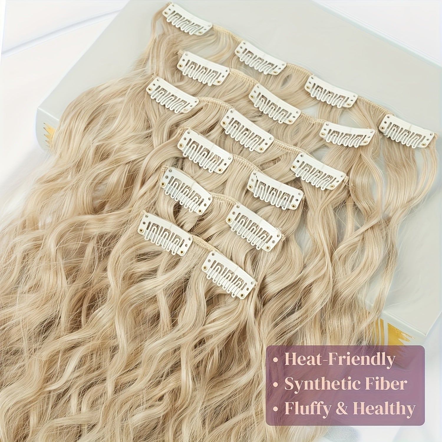 6pcs/set Wavy Long Hair Clip-in Extensions, Synthetic, Basic Style, Women's, Elegant Hair Accessories for Daily Use