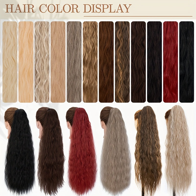 Extra Long Ponytail Extension 81.28 cm Deep Wavy Curly Drawstring Pony Tail Extensions Softer Fluffy Synthetic Clip In Hair Extensions Brown Blonde Highlight Hairpiece For Women Daily Halloween Use Part