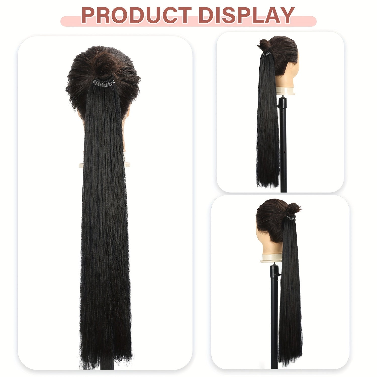 LEHAN 86.36cm Straight Synthetic Ponytail Extension for Women - Easy-to-Use, Durable High-Temperature Fiber Hairpiece for Everyday Style, Black, Ponytail Hair Extensions, Versatile Hairpiece, Natural Look Hairpiece, Synthetic Hair Fiber