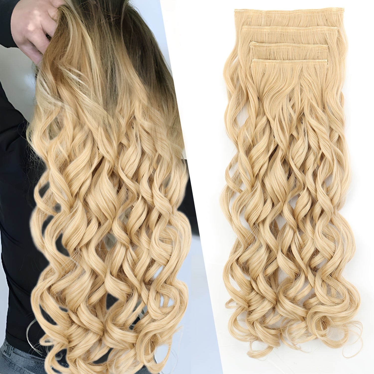4pcs Clip-In Hair Extensions, 20 Inch Long Wavy Synthetic Fiber Wigs, Body Wave Style for Women, Perfect for Daily Use and Halloween Celebrations, Daily Hair Use | Elegant Wavy Hair | Synthetic Fiber Wigs, Hair Wigs