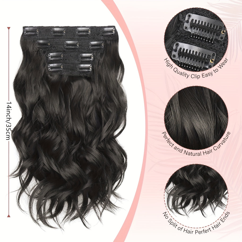 4pcs Daphine Clip In Hair Extensions for Women - Short Curly Wave with Invisible Lace Weft, Natural Soft Synthetic Hairpieces for Daily & Party Use, All Ethnicities