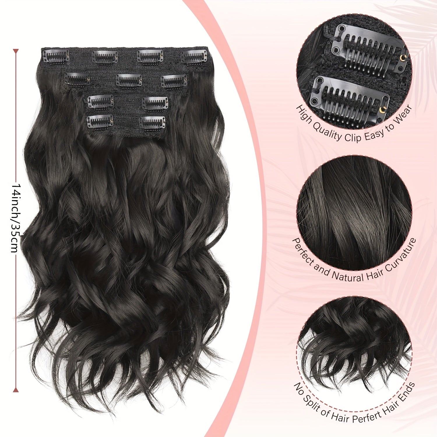 4pcs Daphine Clip In Hair Extensions for Women - Short Curly Wave with Invisible Lace Weft, Natural Soft Synthetic Hairpieces for Daily & Party Use, All Ethnicities