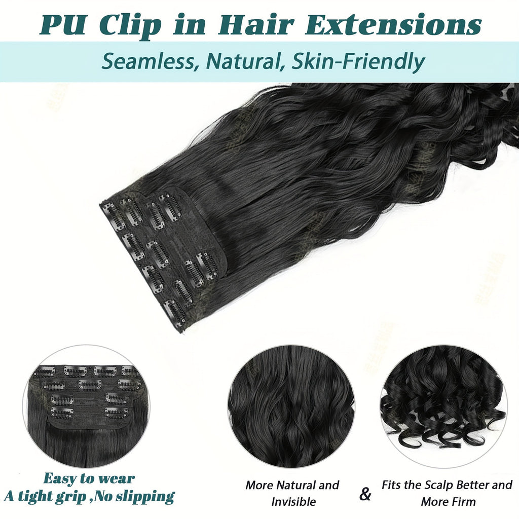 20-Inch Clip-In Hair Extensions for Women - 4pcs Set, Long Bouncy Curly Synthetic Hairpieces, Heat Resistant, Hair Clip Extensions