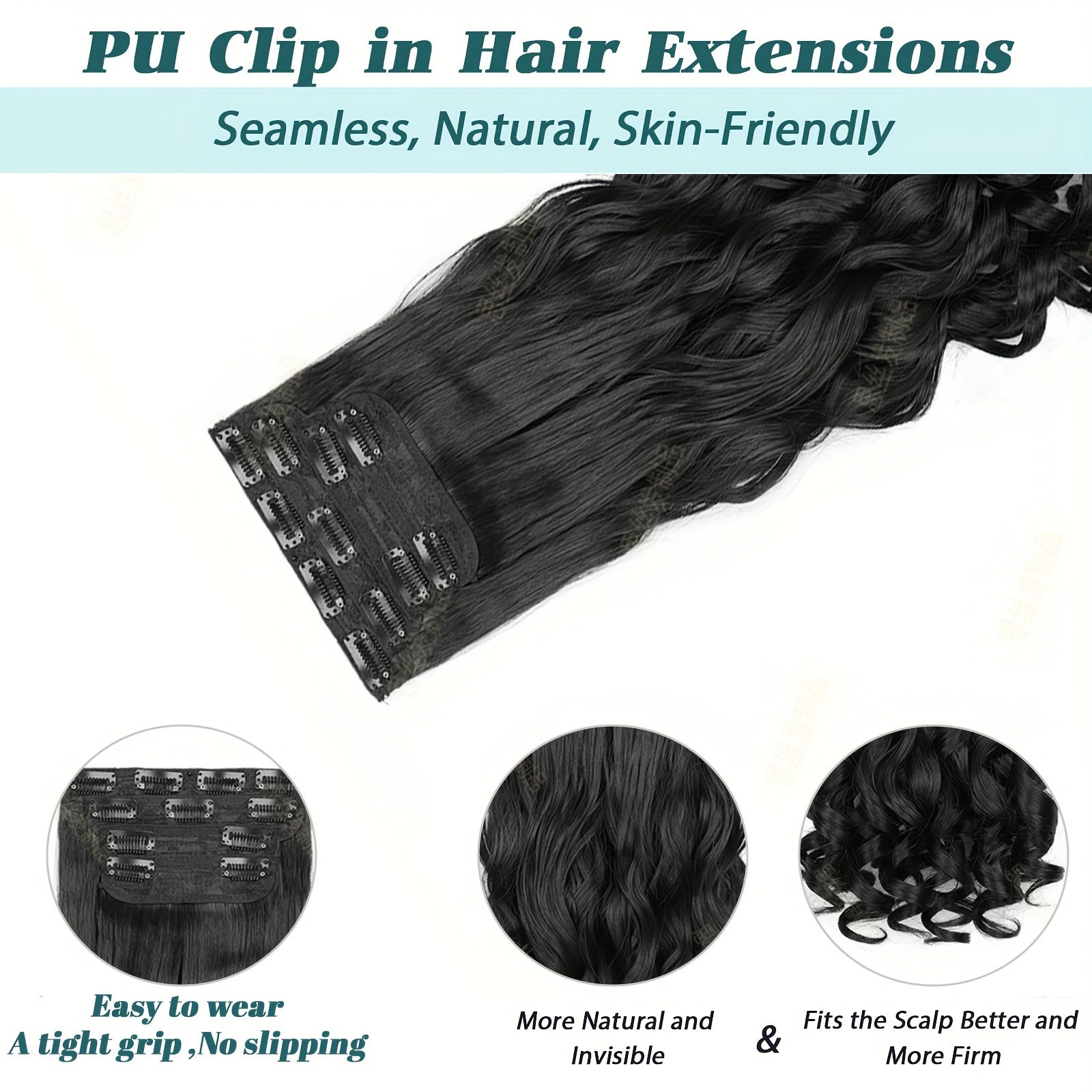20-Inch Clip-In Hair Extensions for Women - 4pcs Set, Long Bouncy Curly Synthetic Hairpieces, Heat Resistant, Hair Clip Extensions