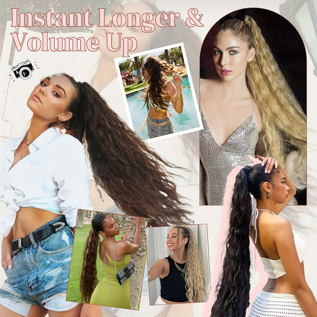 Ponytail Extension, 34" Long Wavy Drawstring Ponytail Extensions, Softer Lighter Synthetic Clip In Hair Extensions Hairpiece For Women Halloween Christmas