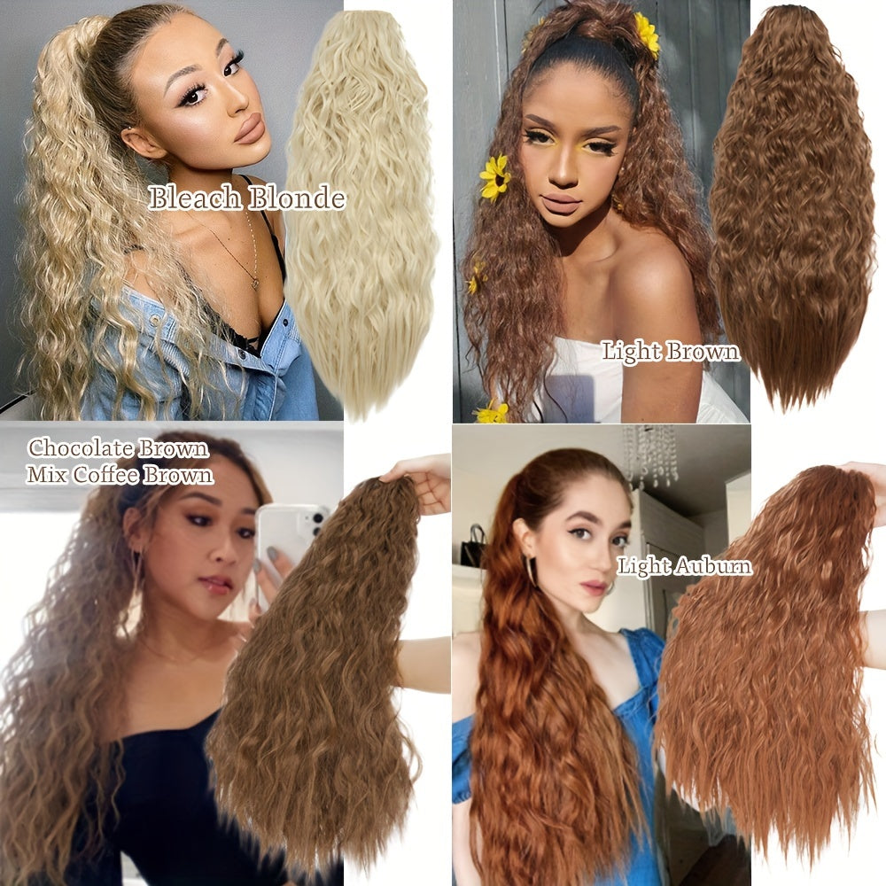 18inch/45cm Long Kinky Corn Wave Ponytail Hair Extension Synthetic Drawstring Afro Curly Wavy Pony Tail Wrap Around Pony Tails Clip In Hairpieces Layered Hairpiece Black Brown Blonde Highlight For Women Daily Party Halloween Christmas Use
