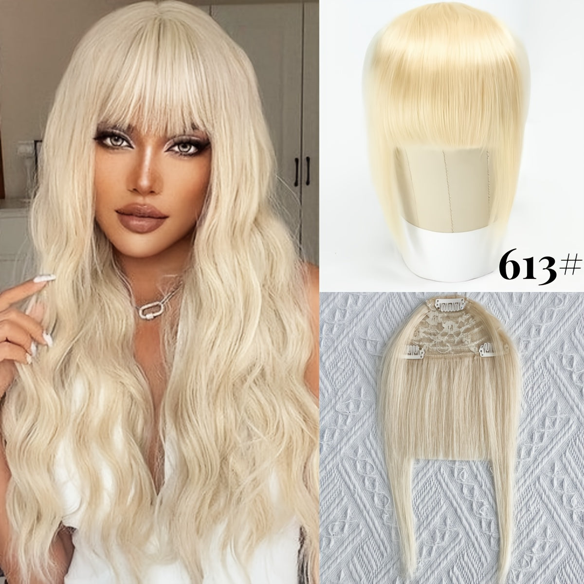 Elegant Women'S 100% Human Hair Bangs Clips, Platinum Blonde Remy Human Hair, 15.24cm Air Fringe Bangs Hairpiece for Women