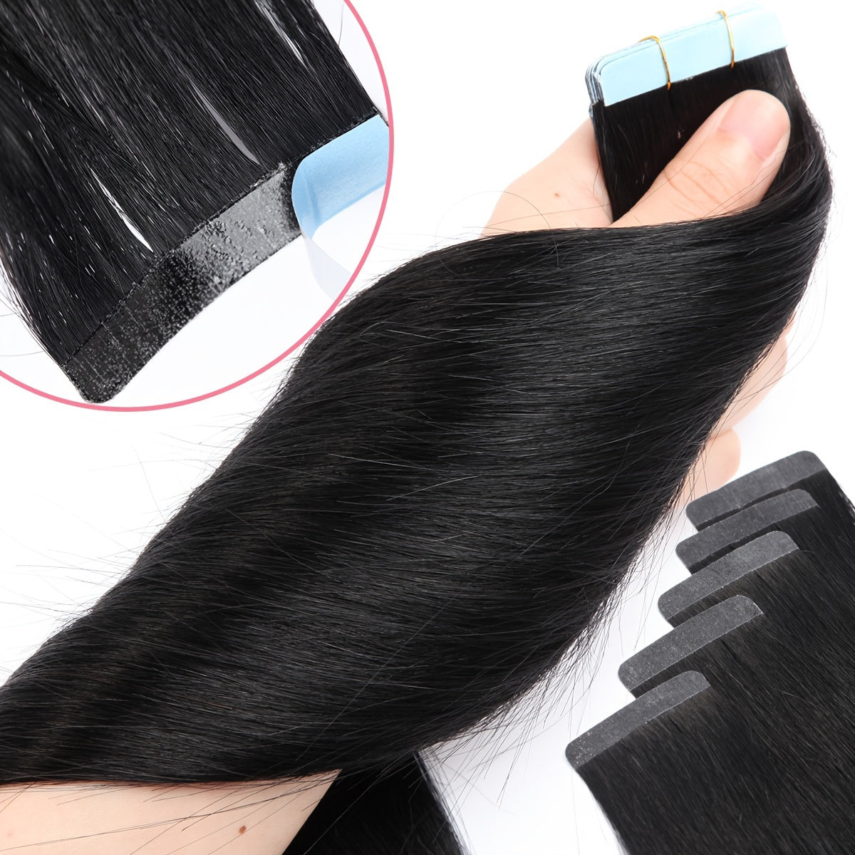 BENEHAIR Tape In Hair Extensions Human Hair 100% Remy Human Hair Extensions Silky Straight For Fashion Women 10 Pcs/Package Dark Brown Black 20G-25G