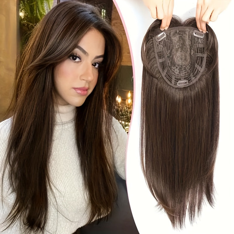 45.72cm Women'S Deep Wave Synthetic Hair Topper - Natural Look for Volume & Length, Easy-to-Style Hairpiece for Bald Spots, Adds Volume & Length, Perfect for Everyday Styling, Hair Volume Enhancer, Natural Look Hairpiece, Secure Fit Hairpiece
