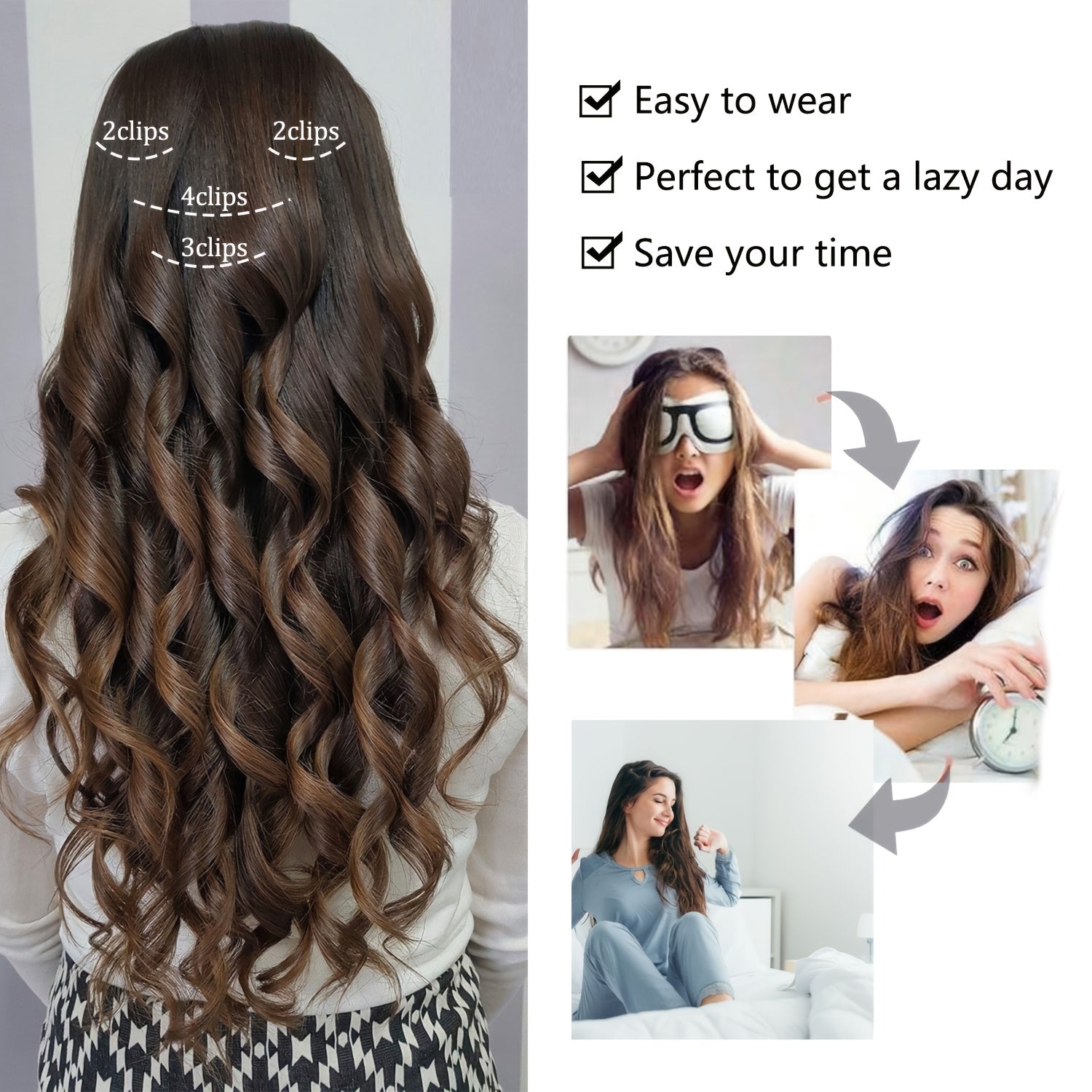 4pcs Clip-In Hair Extensions, 20 Inch Long Wavy Synthetic Fiber Wigs, Body Wave Style for Women, Perfect for Daily Use and Halloween Celebrations, Daily Hair Use | Elegant Wavy Hair | Synthetic Fiber Wigs, Hair Wigs
