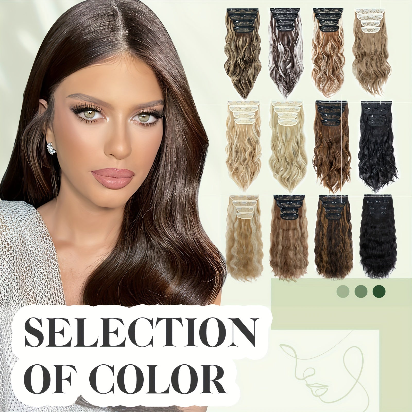 Balayage 55.88 cm Clip In Hair Extensions 4pcs Long Wavy Thick Highlighted Clip In Hairpieces Curly Synthetic Full Head Hair Extension for Women Daily Use Brown Bleach Blonde Black Christmas And Halloween Gift