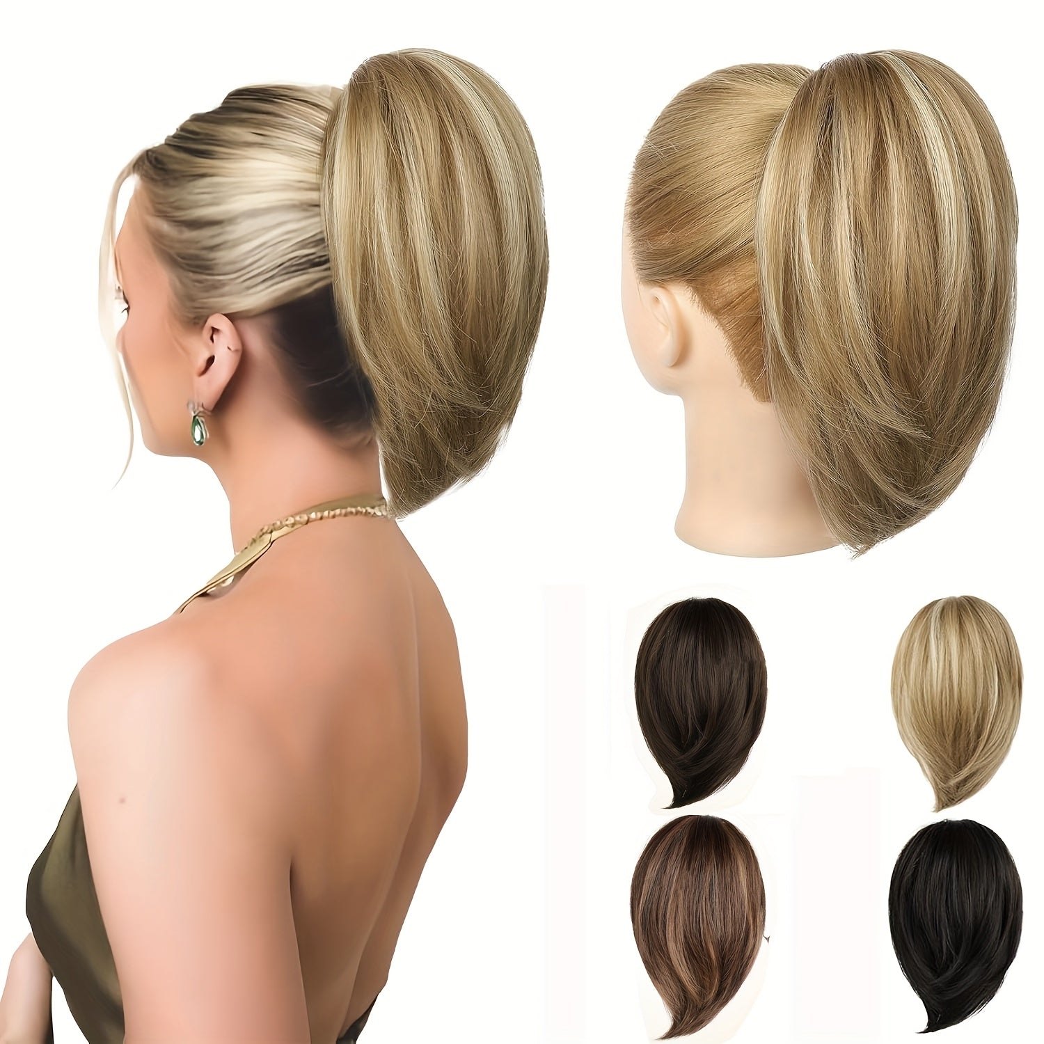 10-Inch Claw Clip Ponytail Extension, Soft Synthetic Natural Look in Blonde - High-Temperature Fiber, Women'S Fashion Highlighted Curly Wave Ponytai