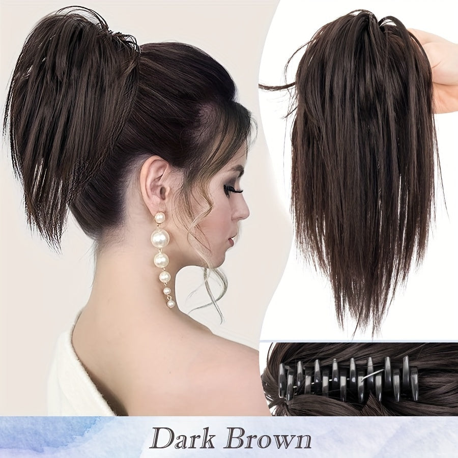 1pc Women'S Synthetic Claw Clip Messy Bun Ponytail Extension, 12inch/30cm, Tousled Scrunchies Updo, Lightweight High Fluffy Straight Soft Hairpiece, Basics Style, for Party Halloween Christmas Daily Use