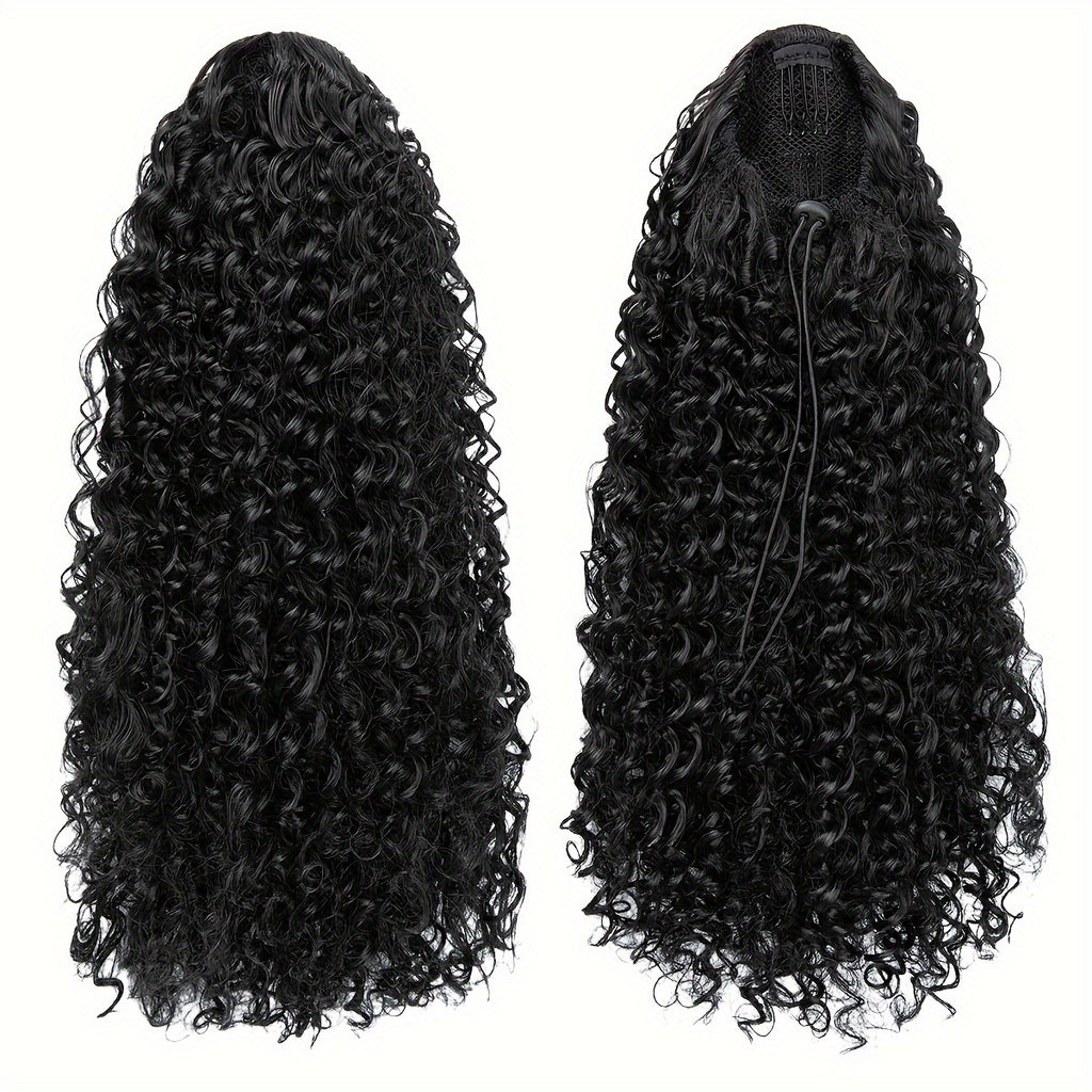Kinky Curly Drawstring Ponytail Extension For Women 16 Inch Synthetic Clip In Wavy Pony Tail