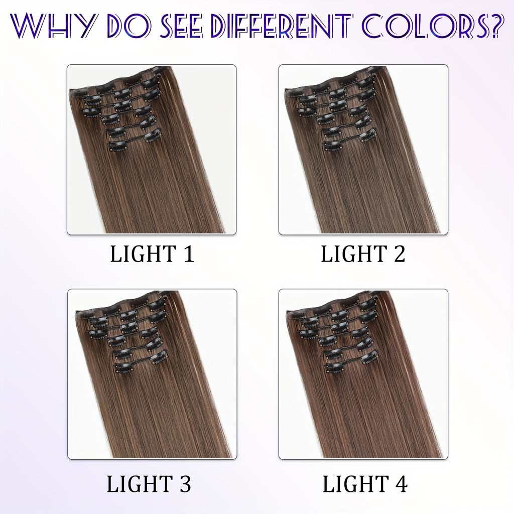 6pcs Brown Clip-In Hair Extensions 60.96cm Long - Thickened Straight Hair with Secure Clip, Natural Look for Women, Easy to Style, Adds Volume & Dimension, Versatile for All Hair Types, Stylish Hair Solution, Sleek Hairpiece