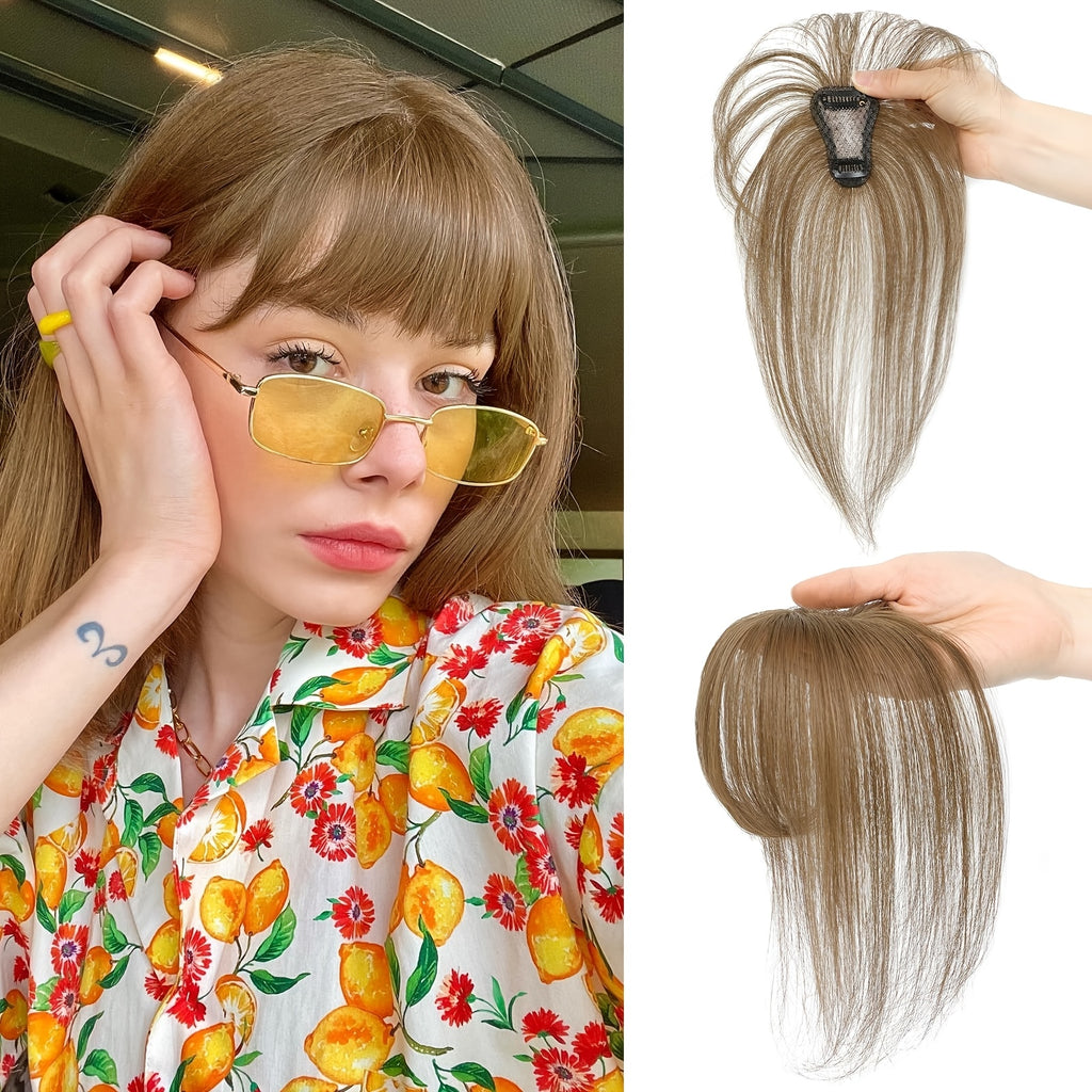 BIGTRSE 360° 3D Bangs Hair Clip - 100% Real Human Hair Topper with Straight Bangs & Side Swept Bangs, Natural Look for Women, Easy Clip-On for Daily Wear, Versatile Hairpiece, Sleek Hairpiece, Secure Hairpiece