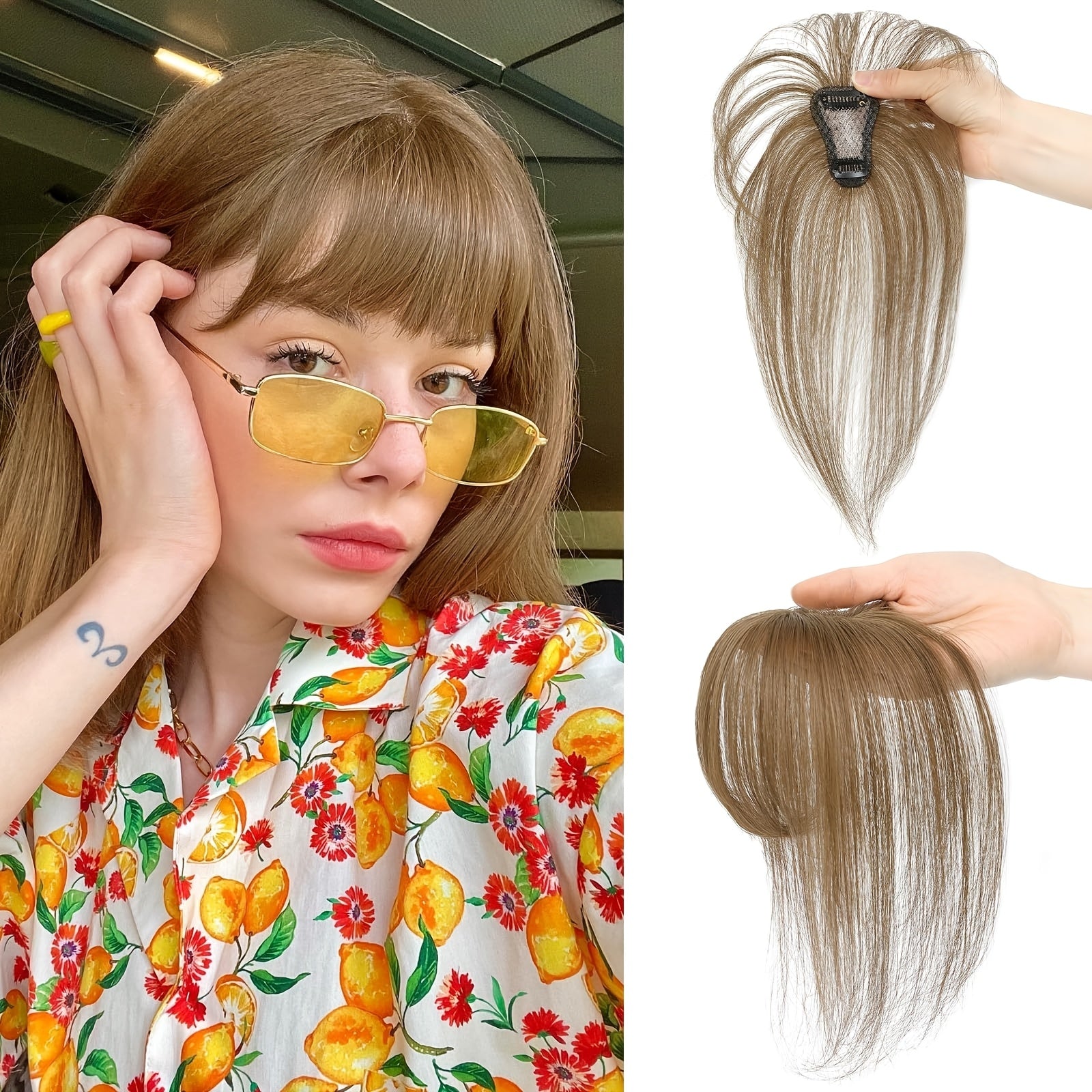 BIGTRSE 360° 3D Bangs Hair Clip - 100% Real Human Hair Topper with Straight Bangs & Side Swept Bangs, Natural Look for Women, Easy Clip-On for Daily Wear, Versatile Hairpiece, Sleek Hairpiece, Secure Hairpiece