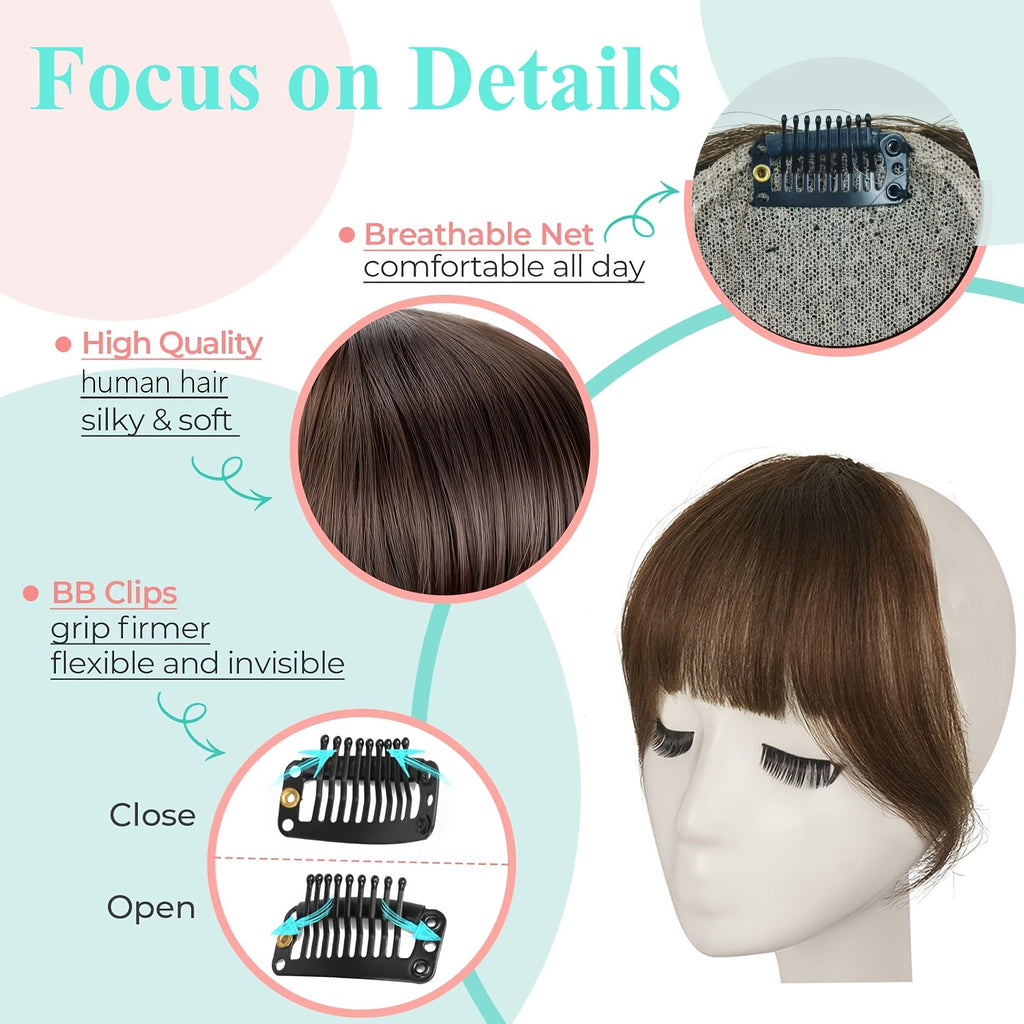 Clip-in Bangs 100% Human Hair Fringe Clip on Natural Hair Extensions Daily Party Fringe French Clip In Thick Natura Full Bangs