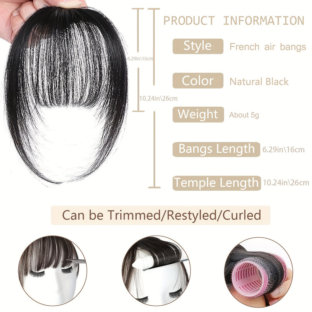 100% Real Hair Clip Style Bangs with Storage Box, Thin Bangs Clip Style Air Bangs, Sideburns and Fine Bangs Hair Extension Suitable for Women's Daily Use Hair Accessories