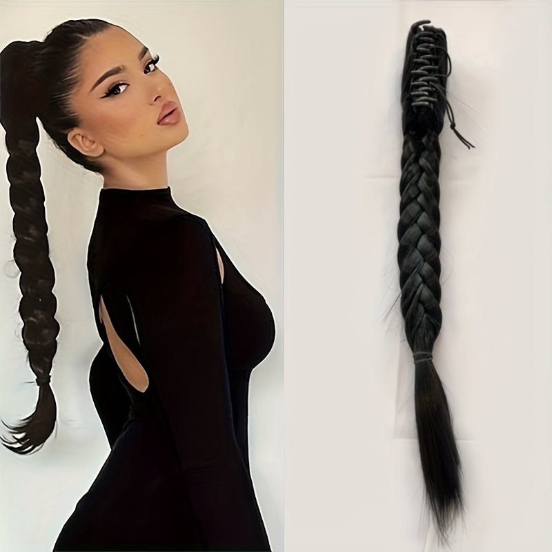 Large Claw Clip Long Handmade Braided Fishbone Ponytail Extension, High Temperature Fiber, Elegant Style for Wome
