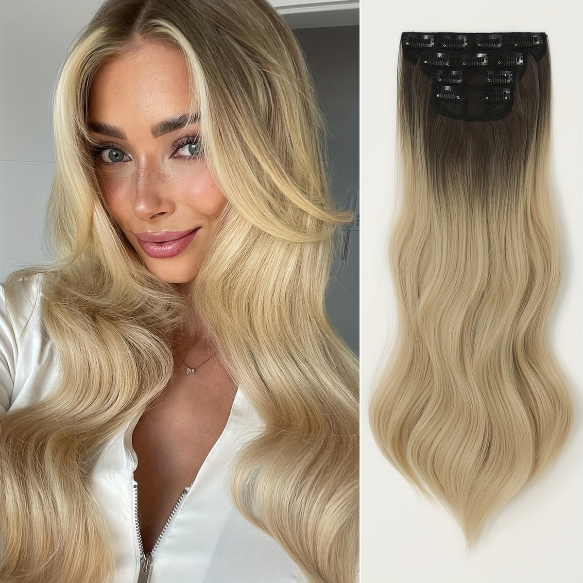 YUSULAXI Body Wave Heat Resistant High Temperature Fiber Hair Extension, 22 Inch Long, Ombre Color, for Women